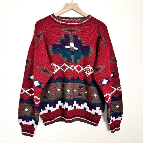 Vintage L.L. Bean 100% Wool Aztec Southwestern Sweater Size Medium